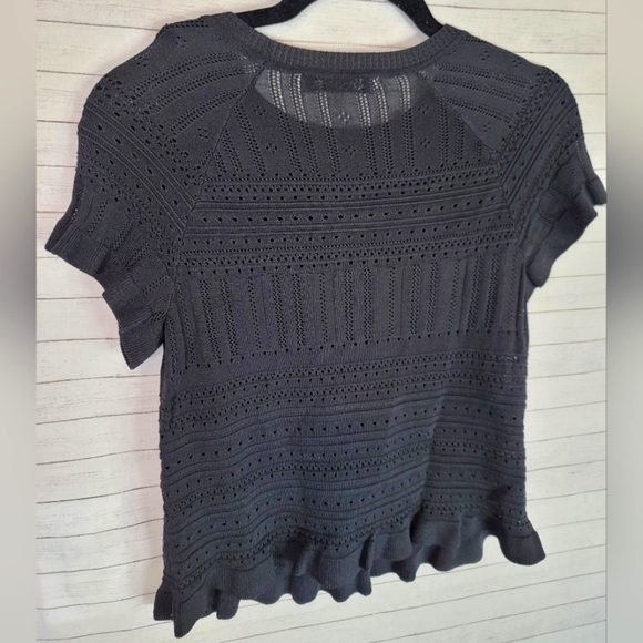 ZARA BLACK CROCHET KNIT FLUTTER SLEEVE BLOUSE, SZ SMALL - Picture 8 of 10
